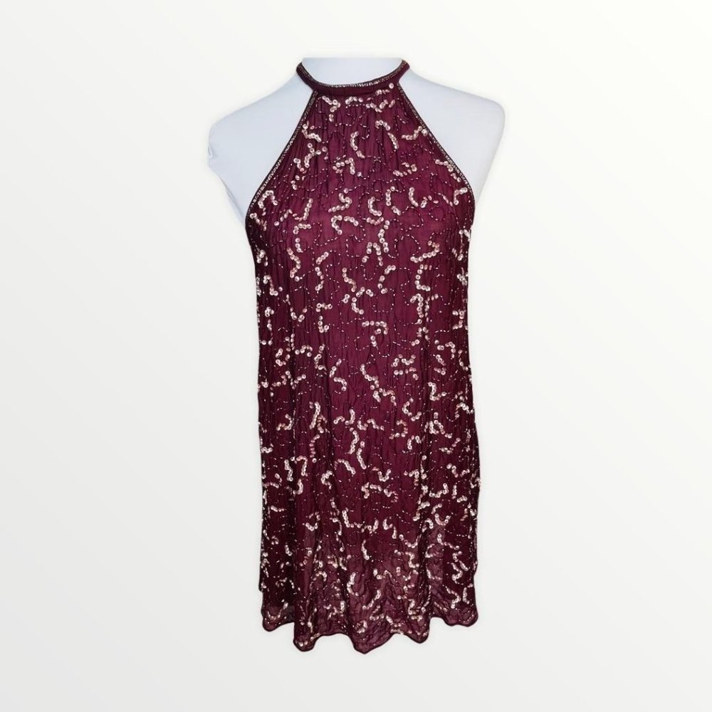 Free People Burgundy Purple Gold Sequin Mini Dress Size XS